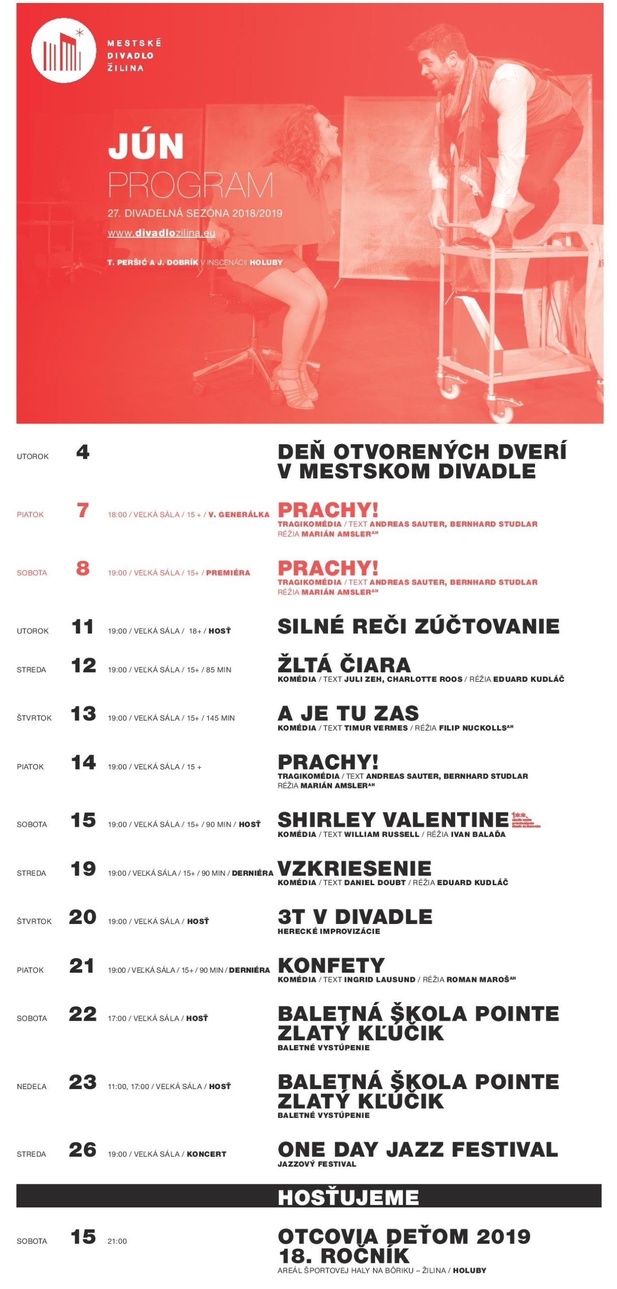 Program Mestského divadla v Žilina - JÚN 2019